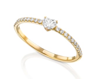 Heart Diamond Ring in 14K Gold 0.25 CT Natural Diamond- Dainty Diamond Sparkling Jewelry Selection for the very best in Unique Rings
