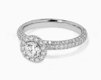 Round Halo Shinny Engagement Ring in 14K Gold  1.01CT Natural Diamond /  Round Halo Engagement Ring /The Ring with Triple Halo