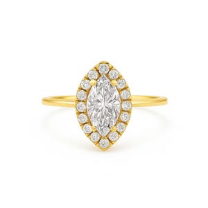 Marquise Diamond Evil Eye Ring – 0.50ctw Natural Marquise Cut in 14K Gold – Unique Engagement or Wedding Ring for Women
