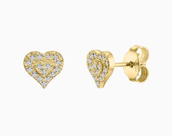 Stud Earrings Heart Shape Micro Pave Setting in 14K Gold 1/6 CTW Natural Diamond- Diamond  Heart Stud Earrings, Dainty Diamond Earrings