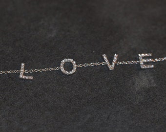 Love Diamond Bracelet in 14K Yellow White or Rose Gold-  Love Charm Bracelet, Love Style, Forever Bracelet, Best Gift for Her