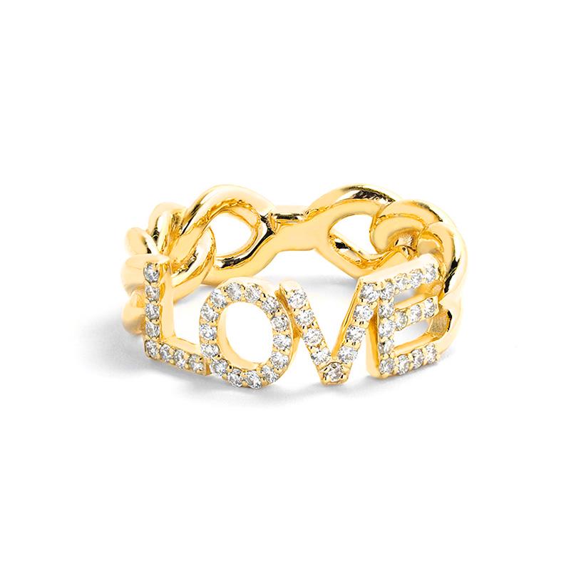 Diamant Liebe Ring, kubanische Halskette Stil in 14K Rose, Gelb oder Weiß Solid Gold, Hard Ring Gold, 0,45 natürlichen Diamanten