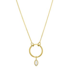 Open Circle Necklace with Marquise Diamond / Marquise Necklace / Solitaire Diamond Necklace / Dainty Necklace /14K Yellow Marquise Pendant