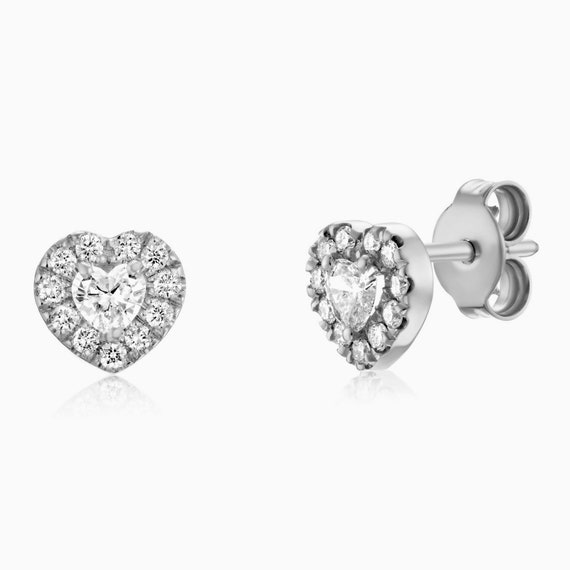 Sterling Silver Best Selling Heart Shape Halo Genuine Diamond Stud Earrings 1/4ctw 