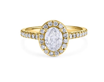 14K Gold Oval Diamond Halo Engagement Ring, 1.00 CT
