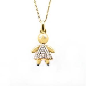 Doll Necklace in 14K Gold, New Mom Necklace, Diamond Doll Necklace, Mother&#39;s Day, Gift For Mom, Mother Daughter Necklace, Birthday Gift Mom