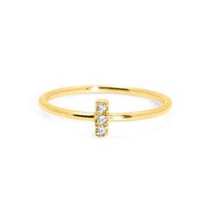 Minimal Three Stone Diamond Ring in 14K Gold- Micro Pave Diamond Ring, Trendy Diamond Ring, Gift for Her, Dainty Diamond Ring, Tiny Ring
