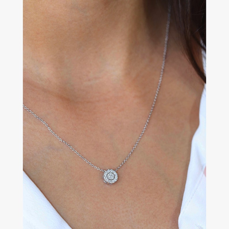 Diamond Round Charm Necklace, 14K Gold, 1/6 CTW Diamond, Gifts for Her, Round Diamond, Minimalist Necklace, Bridal Necklace, Round Pendant image 2