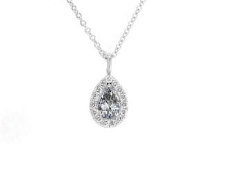 Pendant Halo  Pear Shape Diamond 0.40 CTW. Classics and Minimalist Necklace. A perfect gift for every woman!