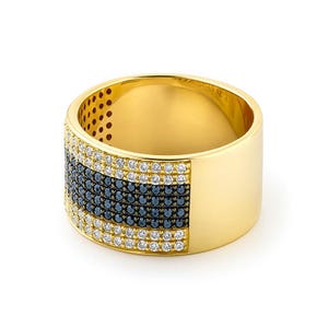 Anillo de diamantes blancos y negros para hombre / Diamantes engastados hasta la mitad / Diamante natural / Regalo para hombre / Anillo unisex / 160 diamantes blancos y negros