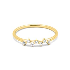 Anillo con racimo de diamantes en oro de 14 quilates con diamantes naturales de 1/10 quilates / Anillo apilable único con diamantes / Alianza de boda con diamantes / Oferta del Día del Trabajo