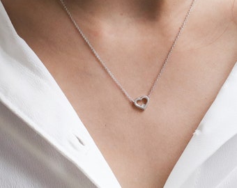 Heart  Pendant 0.02 CTW Diamonds in 14K Solid Gold Chain / Minimalist Heart  Necklace, Dainty  Necklace,