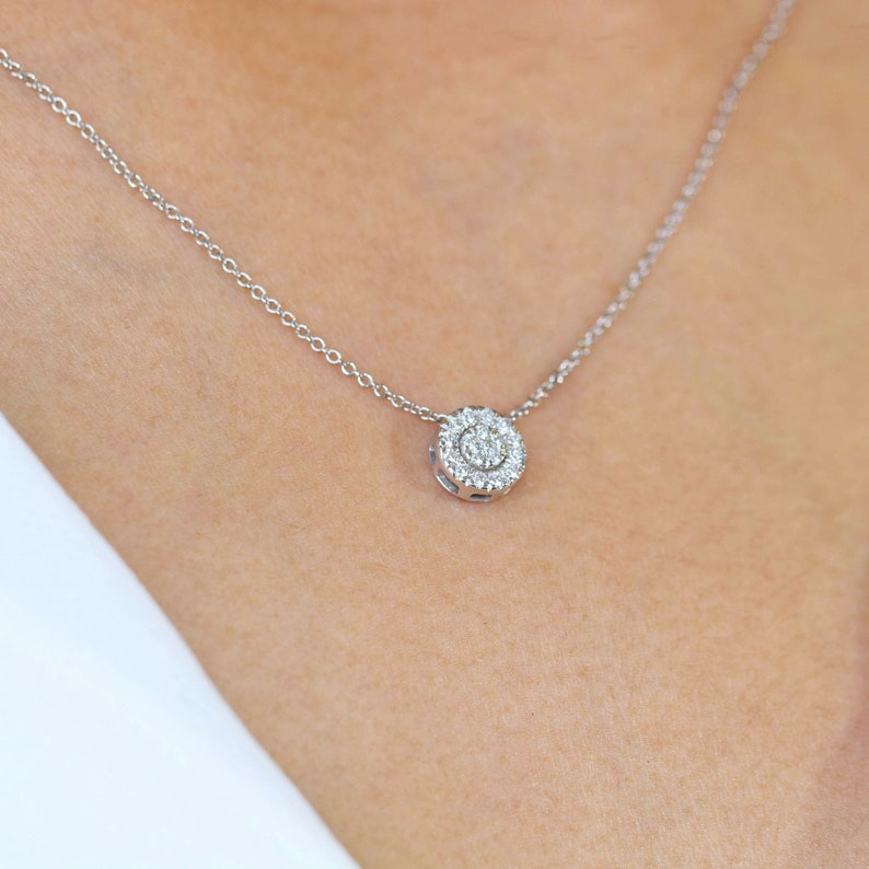 Diamond Round Charm Necklace, 14K Gold, 1/6 CTW Diamond, Gifts for Her, Round Diamond, Minimalist Necklace, Bridal Necklace, Round Pendant image 1