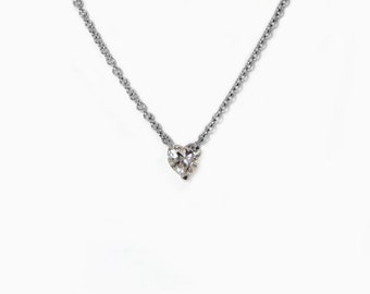 Heart Necklace, Heart Diamond Shape Pendant, Chain Choker Diamond Necklace, Solid Gold Necklace, Bezel Set Solitaire  in 14K Gold, Bezel Set