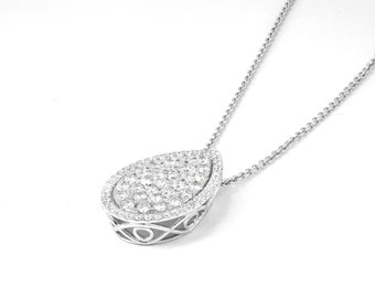 Pendant Diamond Pave Pear Shape Halo Necklace, 14K Gold,