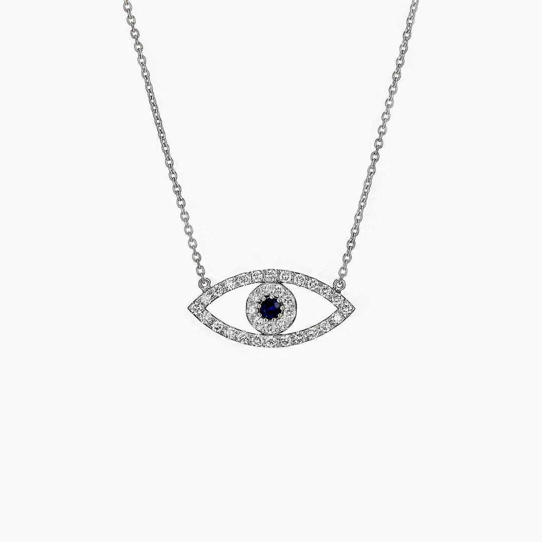 Diamond Necklace Eye Shape in 14k Gold Eye Necklace /blue Sapphire