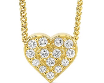 Collar de corazón con diamantes en oro de 14 quilates, colgante de corazón con diamantes, delicado collar de oro, regalo romántico para ella, joyería de aniversario.