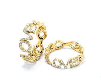 Liebe Ring klein in 14K, Gelb- oder Weißgold, 0.23 Naturdiamanten, Liebe Diamantring, kleine Größe Liebe Ring