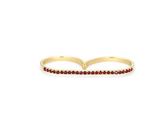 14K gold double finger ruby ring • red ruby pave band • luxury gemstone jewelry • modern gold statement piece