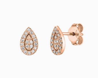 Diamond Stud Earrings Pear Shape in 14K White Rose or Yellow Solid Gold- Fine Jewelry by MIUR ART