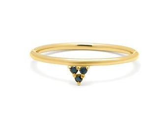 Jonc diamant noir / Bague superposable en or jaune 14 carats / Bague diamant noir minimaliste / Jonc fin / Bague superposable diamant noir / Bague fine