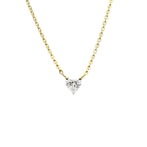 Heart Necklace, Heart Diamond Shape Pendant, Chain Choker Diamond Necklace, Solid Gold Necklace, Bezel Set Solitaire  in 14K Gold, Bezel Set