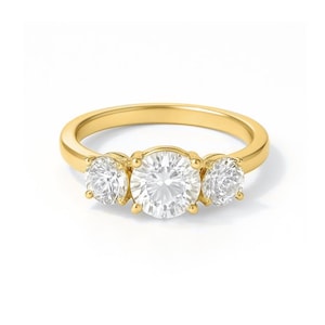 Three Stones Engagement Ring in 14K Gold 1.00 CT Natural Diamond- Diamond Wedding Ring, Ring For Her, Wedding Jewelry, Three Stones Ring