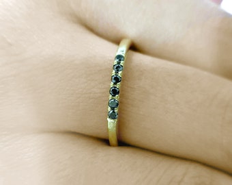 6 Stones Black Diamonds Ring, 1.9mm 14K Solid Gold Stacking Ring, Thin Dainty Ring, Delicate Six Diamonds Band