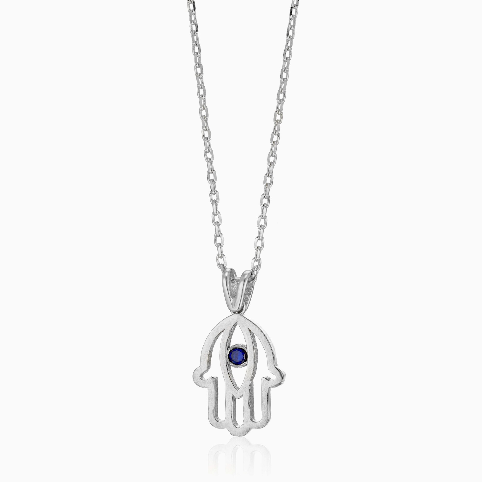 Hamsa Necklace, 14K Gold, Sapphire Gold Necklace, Protection Necklace
