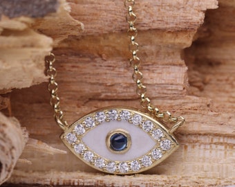 Evil Eye Diamond Necklace / 14k Gold / Diamond Necklace /  Eye Necklace / Eye Ring / protection Necklace / Miur Art Jewelry