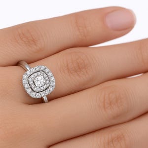 Engagement Ring  double halo in 14K Solid Gold 0.50 CTW Natural Diamond- Unique Engagement Ring, Anniversary Ring