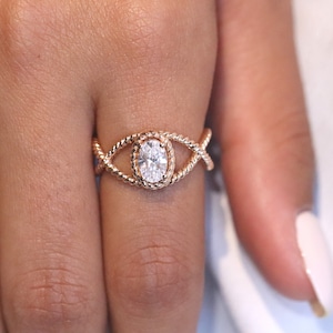 Oval Shaped Diamond Twist Engagement Ring  in 14K Gold  0.70 Cart Natural Diamond- Oval Engagement Ring / Oval Cut Diamond by MIUR ART