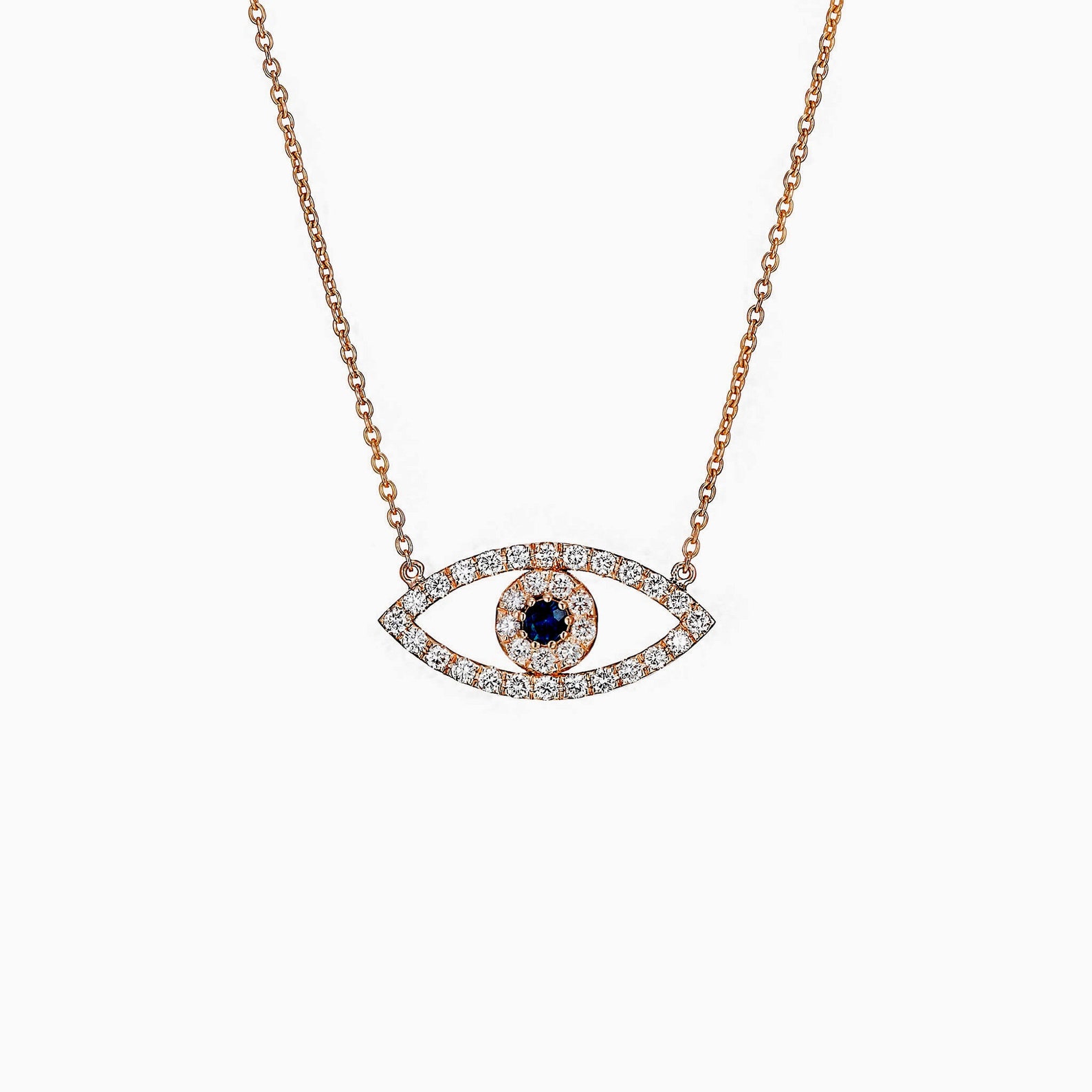 Diamond Necklace Eye Shape in 14k Gold Eye Necklace /blue Etsy