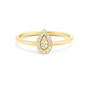 14K White Gold Pear Shape Diamond Ring / Alternate Teardrop Diamond Ring / Drop shape Micro Pave Diamond Ring / Trendy White Diamond Ring