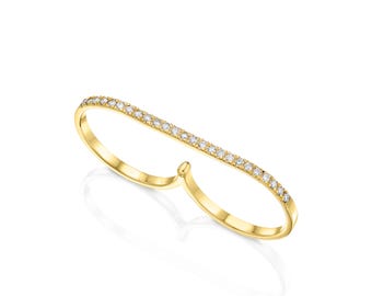 Zwei-Finger-Diamantring in 14K Weißgold oder Gelbgold - Doppelfingerring, stapelbarer zwei Fingerring, modischer Ehering von MIUR ART