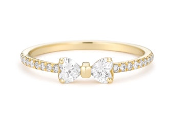 Bow Tie Heart Diamond Ring / Band Ring  / Heart Diamond Cut / Shaped Diamond /  14k Solid Gold / Dainty Diamond / Miur Art Jewelry