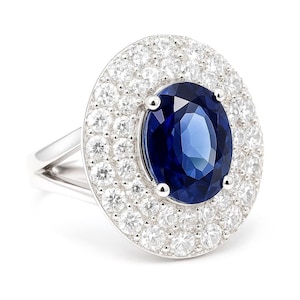 Blue Oval Sapphire 2.00+ CTW , Daimond Engagement Ring  14K Gold  1.40 CT Natural Diamond & Sapphire  Vintage Style