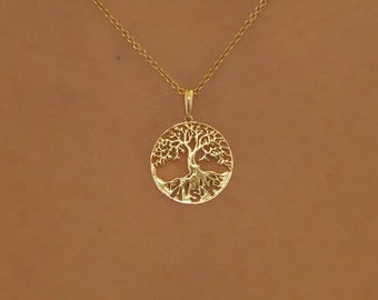 Tree of Life Disc Pendant, 14K Gold Tree of Life Necklace, Personalized  With Your Initial Tree of Life Charm,