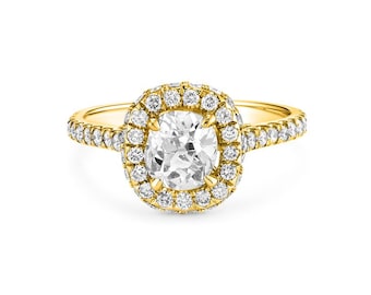 Kissen Diamant Doppel Halo Ring in 14K Gold 0.70CT Diamant - Verlobungsring, Naturdiamant, Halo Kissen Verlobungsring