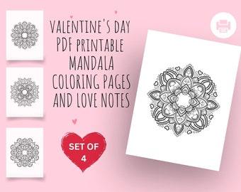 Printable Valentine Cards for school, Valentines Day card, Flower Mandala themed cards, Printable valentine cards for class