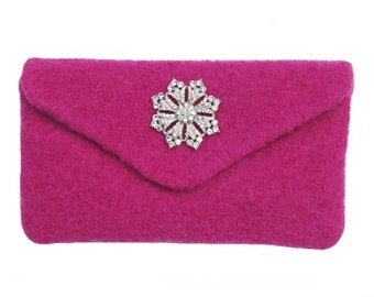 Hot Pink Felted Clutch, Hot Pink Evening Bag, Party Bag, Gifts for Her, Wedding Clutch Bag, Breast Cancer Clutch Handbag