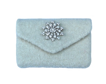 Cream White Felted Mini-Clutch, White Evening Bag, Party Bag, Gifts for Her, Wedding Clutch Bag, Wedding Purse