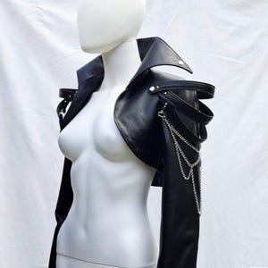 VANDA leather bolero jacket | leatherette or genuine leather dramatic biker jacket with large collar | designer stage wear