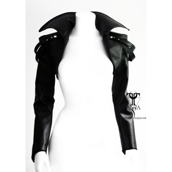 VANDA leather bolero jacket | leatherette or genuine leather dramatic biker jacket with large collar | designer stage wear
