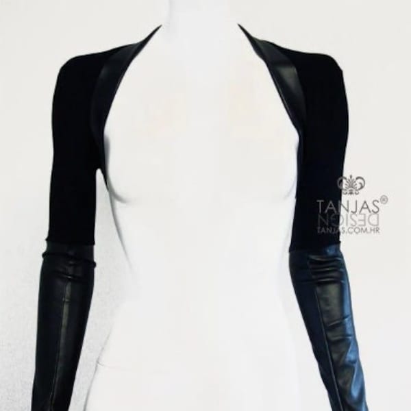 GOTYR Shrug Bolero Arm Ärmel Weste | Gothic Dark Aesthetics Kunstleder Jersey Blazerjacke | Bikerbolero für Korsagen und Kleider