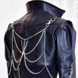 BLACK MOON leather Bolero jacket with chains : vegan leather, genuine leather, cropped biker jacket, designer dark fashion, shrug jacket