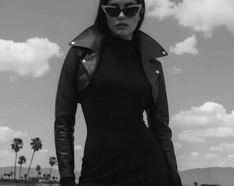 LYNX Leather Bolero Jacket / cropped blazer jacket / dark fashion handmade original jackette / designer's shrug jacket