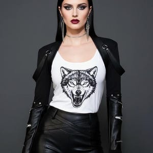 Bolero-jas met mouwen met ritssluiting | Witchy Metal Couture | Unieke, donkere Rockstar leren schouderophalende blazer