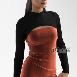 VELVET plush closed bolero | black turtle neck nun style goth shrug for tops | long sleeve cropped vest
