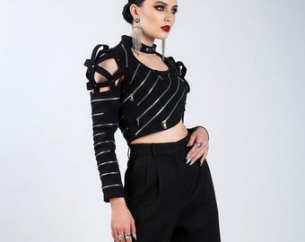 DEA DENIME Designer Cropped Denim Biker Jacket | Noir Rockstar Couture